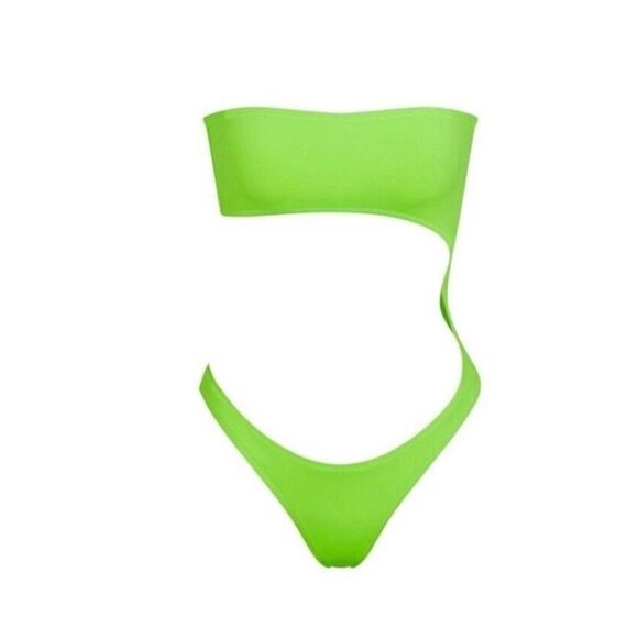 Skims Sz XL Neon Green Monokini Swimsuit Bathing Suit cut out NWT one piece - Picture 1 of 8